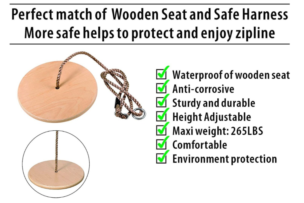 CTSC Climbing Rope Swing with Knot and Disc Swing Seat Set, Seat For Zipline, Rope Ladder for Kids Outdoor Tree Backyard Playground Swing Zip Line Seat for Kids. Sturdy & Safe