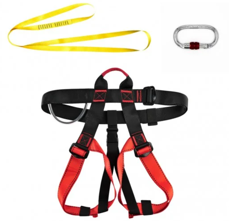 CTSC Harness Set with Carabiner and Lanyard To Fit Well Onto Your Heavy Duty Ziplines Suitable For Different Ages Kids And Adults (Black)