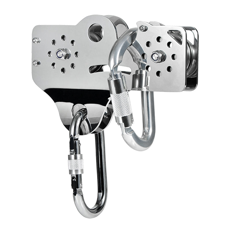 CTSC Heavy-Duty Double Bearing Trolley Built for All-Day Park Operation, Commercial Stainless Steel Zipline Pulley with Double Safety Carabiners, Dual Bearing Design for Smoother & Safer Zipline Rides