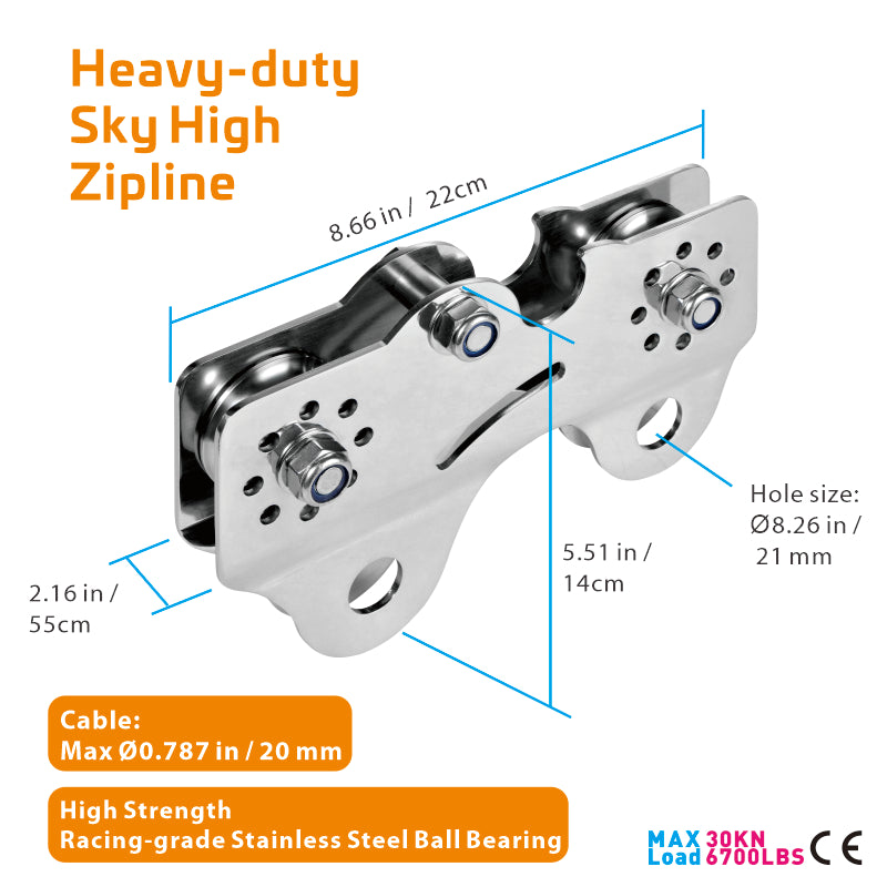 CTSC Heavy-duty Trolley Dual Bearings for Smooth, High-Speed Canopy Thrills, All-Weather Rust-Proof Pulley for Commercial Ziplining, Sky High Adventure Trolley Built for Long-Span Zip Line Projects