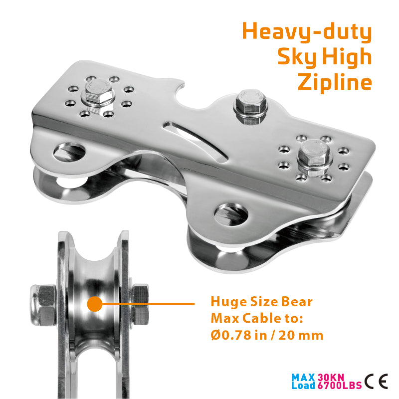 CTSC Heavy-duty Trolley Dual Bearings for Smooth, High-Speed Canopy Thrills, All-Weather Rust-Proof Pulley for Commercial Ziplining, Sky High Adventure Trolley Built for Long-Span Zip Line Projects