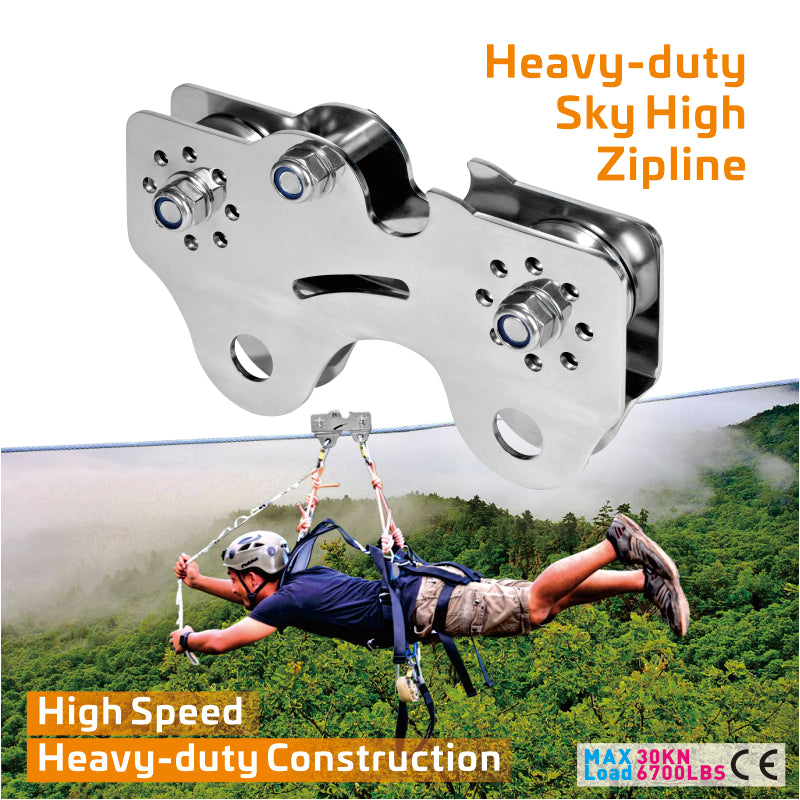 CTSC Heavy-duty Trolley Dual Bearings for Smooth, High-Speed Canopy Thrills, All-Weather Rust-Proof Pulley for Commercial Ziplining, Sky High Adventure Trolley Built for Long-Span Zip Line Projects