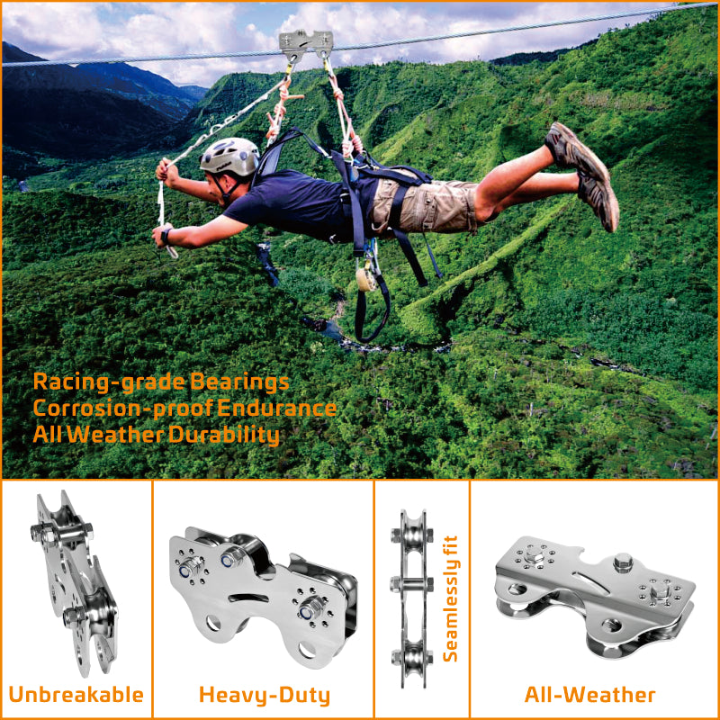 CTSC Heavy-duty Trolley Dual Bearings for Smooth, High-Speed Canopy Thrills, All-Weather Rust-Proof Pulley for Commercial Ziplining, Sky High Adventure Trolley Built for Long-Span Zip Line Projects