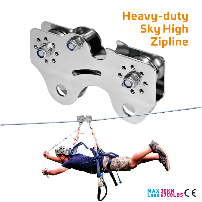 CTSC Heavy-duty Trolley Dual Bearings for Smooth, High-Speed Canopy Thrills, All-Weather Rust-Proof Pulley for Commercial Ziplining, Sky High Adventure Trolley Built for Long-Span Zip Line Projects