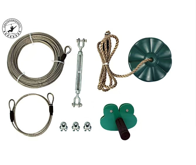 CTSC 110' Airplane Zip Line Kit with Spring Brake and Seat Add Tree Protectors Zipline for Backyard Bring You Colorful Fun and Many Enjoyment (up to 250lbs) CTSC