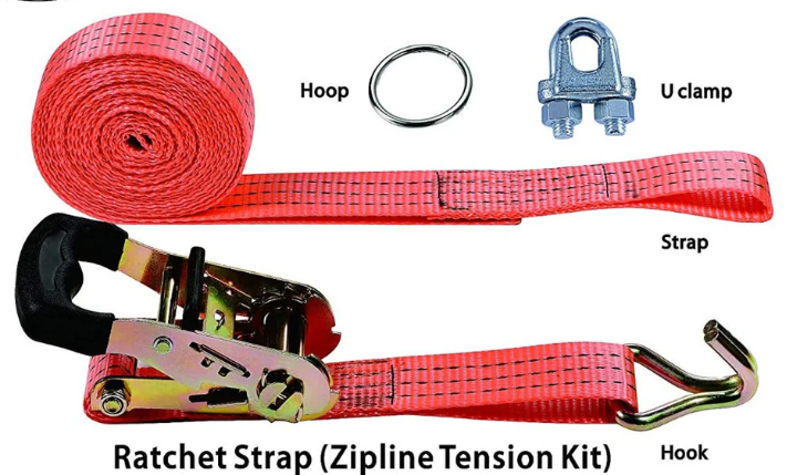 CTSC Zipline Tensioning Kit With Ratchet Strap Crank Ratchet Come Along To Tension Cables - New (Red) CTSC