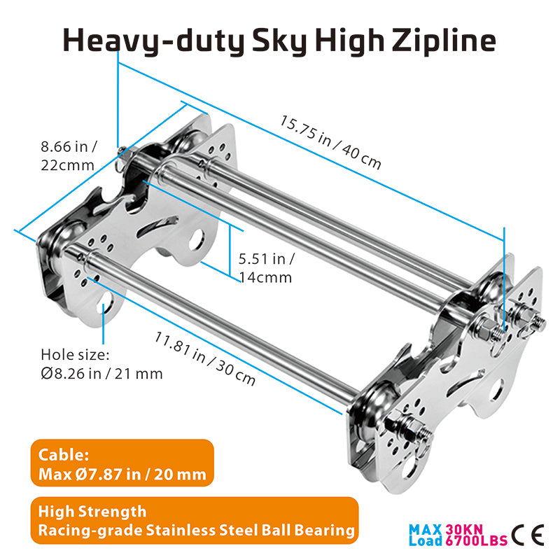 CTSC Heavy-Duty Zipline Trolley Built for Commercial-Grade Thrills, Soar Beyond Limits, Ultimate Canopy Adventure, with Safety Harness for Trusted for Long-Span Adventure Tours