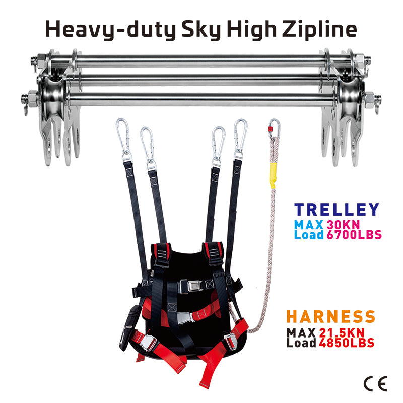 CTSC Heavy-Duty Zipline Trolley Built for Commercial-Grade Thrills, Soar Beyond Limits, Ultimate Canopy Adventure, with Safety Harness for Trusted for Long-Span Adventure Tours