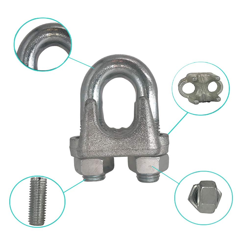 CTSC Wire Rope Clamp 3/8 inch 3 Pack Zinc Plated - Wire Rope Clip - Wire Cable Clamps (silver)