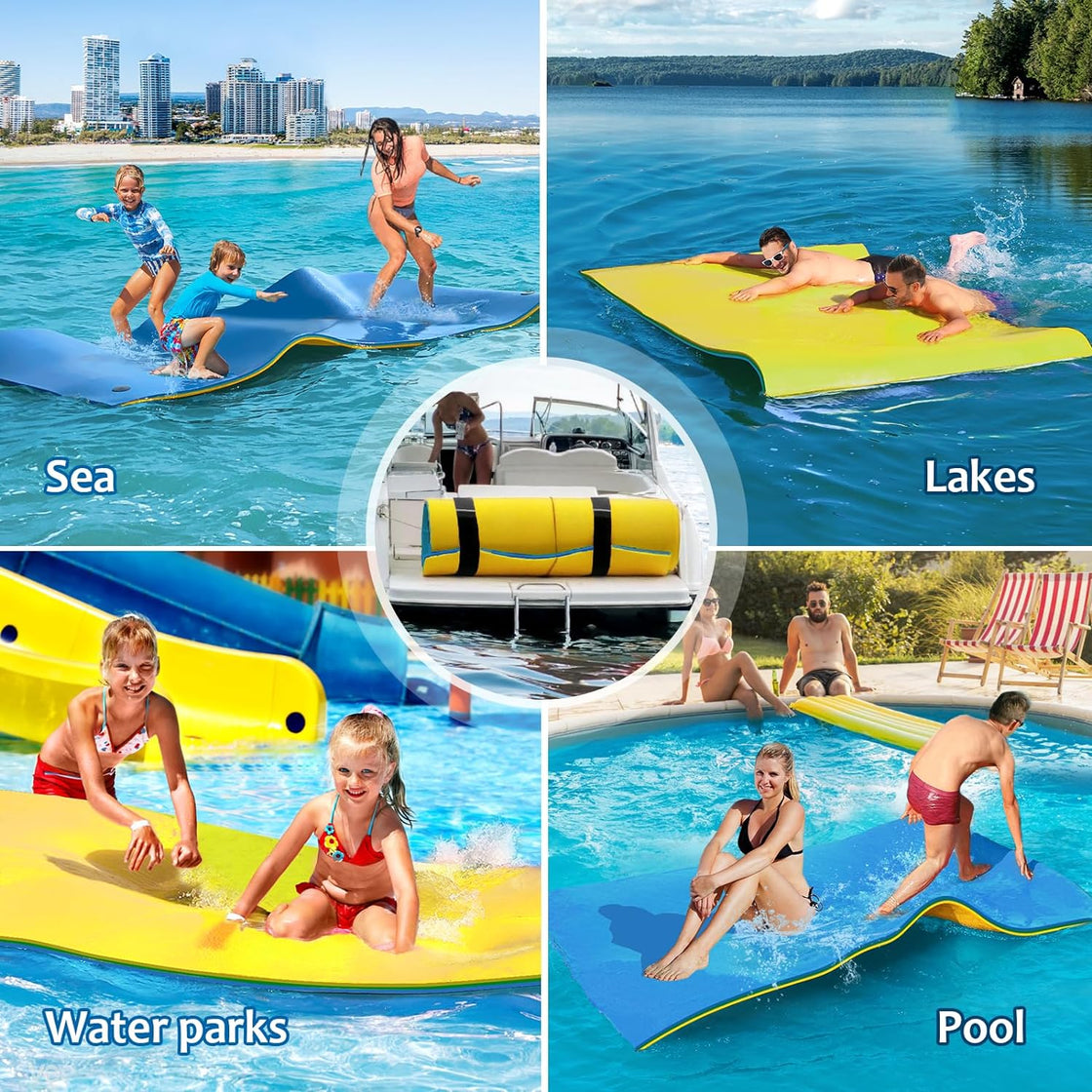 Floating Mat - Lily Pad - Water Mat - Floating Mat for Lake, High Density Tear-Resistant XPE Foam with a 16.4' Elastic Bungee Tether for Lake, Beach, Ocean, Pool