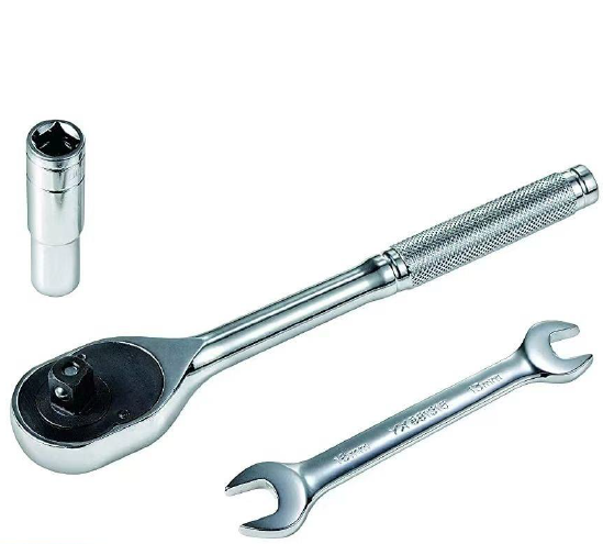 CTSC 1/2" Ratchet Handle with Knurled Non-Slip Grip, 13mm & 16mm Socket Wrench Set, 9.8" Heavy-Duty Length for Backyard Zipline & Outdoor Sports Equipment Installation