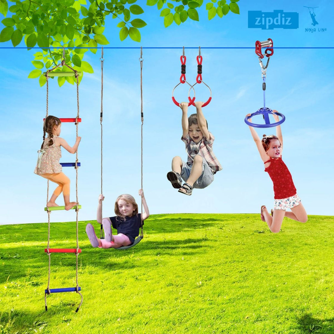 Zipdiz Ninja Slider Slackline Pulley Zip Along Your Ninja Course with The Most Fun New Accessory for Your Ninja Warrior Obstacle Course for Kids Toy Gift Pulley for Slackline (up to 250lbs) (RED)