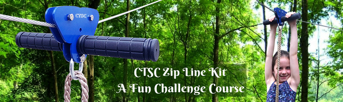 CTSC Backyard Zip Line Kit For Kids and Adult 95 Foot With Spring Brake And Seat Ziplines Tyrolienne Flying Fox Zip Wire Perfect Holiday Toy Gifts For Kids Instructions Included (Up to 250lbs)