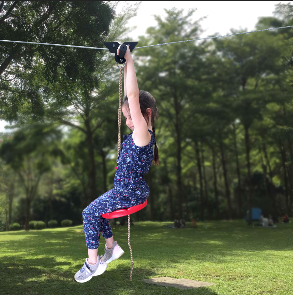 CTSC Zip Line Kits 95' For Kids and Adults Including Stainless Spring Brake and Plastic Seat with Rope Length Adjustable (up to 250lbs) (BLACK Skull)