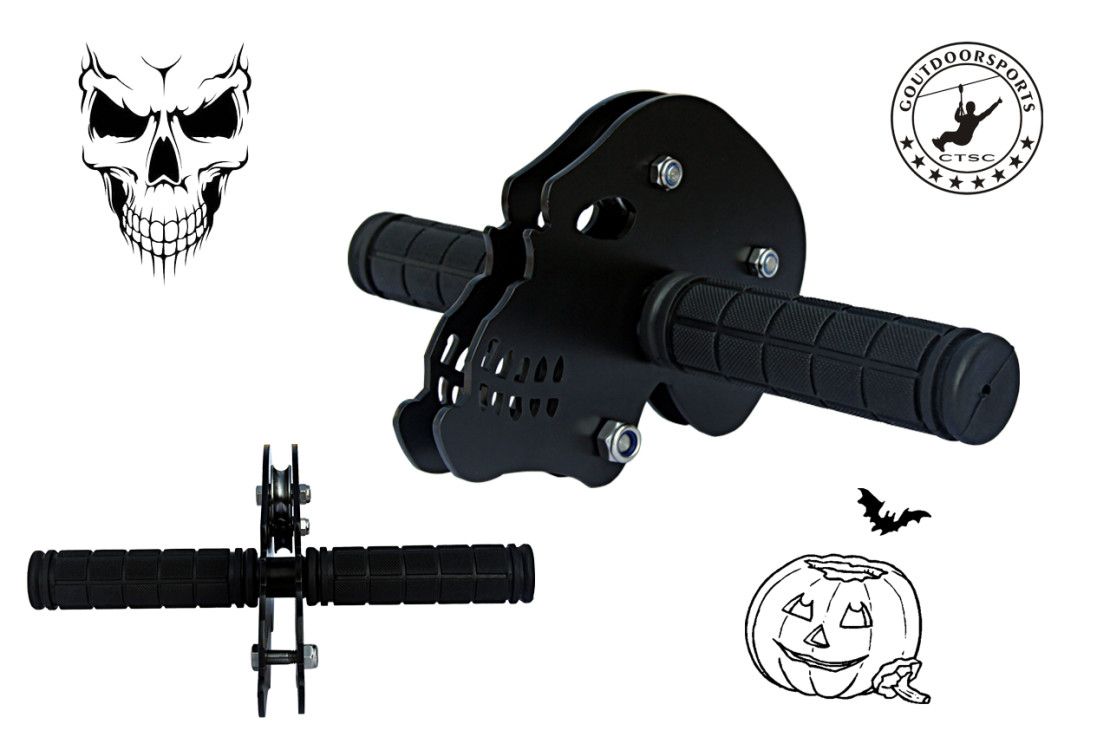 CTSC Zip Line Kits 95' For Kids and Adults Including Stainless Spring Brake and Plastic Seat with Rope Length Adjustable (up to 250lbs) (BLACK Skull)
