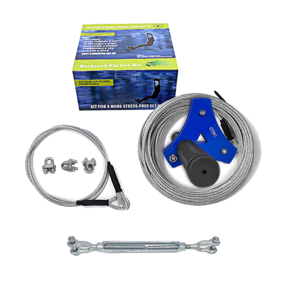 CTSC Backyard Zip Line Kit for Kids and Adult 60 foot (up to 250lbs) (Blue)