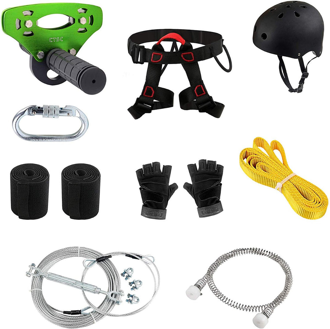CTSC Awesome Zip Line Kit 120 foot For Kids with Trolley, Brake, Harness and Protective Gear (Up to 250lbs) (Green)