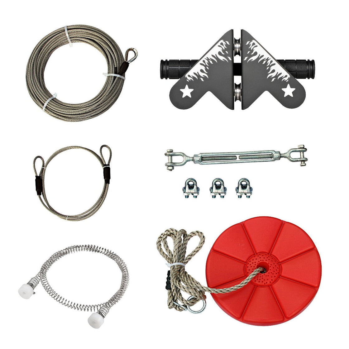 CTSC 110' Airplane Zip Line Kit with Spring Brake and Seat Zipline for Backyard Bring You Colorful Fun and Many Enjoyment (up to 250lbs)