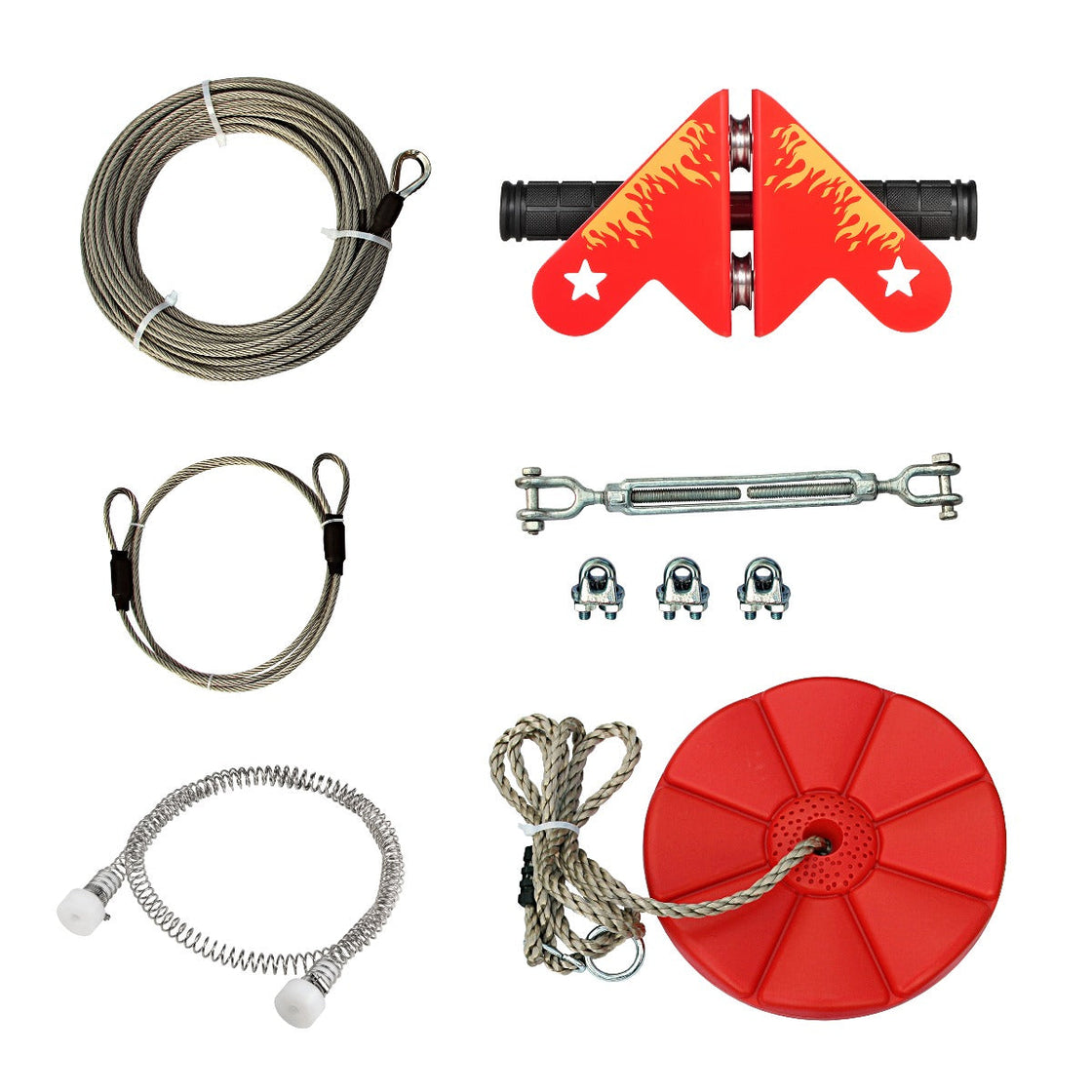 CTSC 110' Airplane Zip Line Kit with Spring Brake and Seat Zipline for Backyard Bring You Colorful Fun and Many Enjoyment (up to 250lbs)