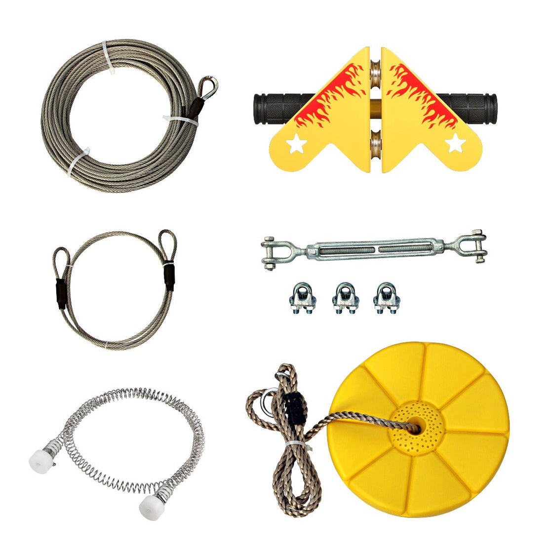 CTSC 110' Airplane Zip Line Kit with Spring Brake and Seat Zipline for Backyard Bring You Colorful Fun and Many Enjoyment (up to 250lbs)