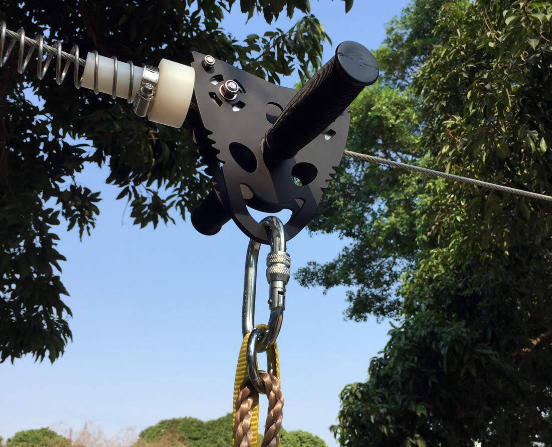 CTSC Upgraded 120ft Ziplines for Backyards with Seat and Spring Brake Zip Line Kit Come with Easy-to-Install Trolley and Tree Protetors (up to 250lbs)