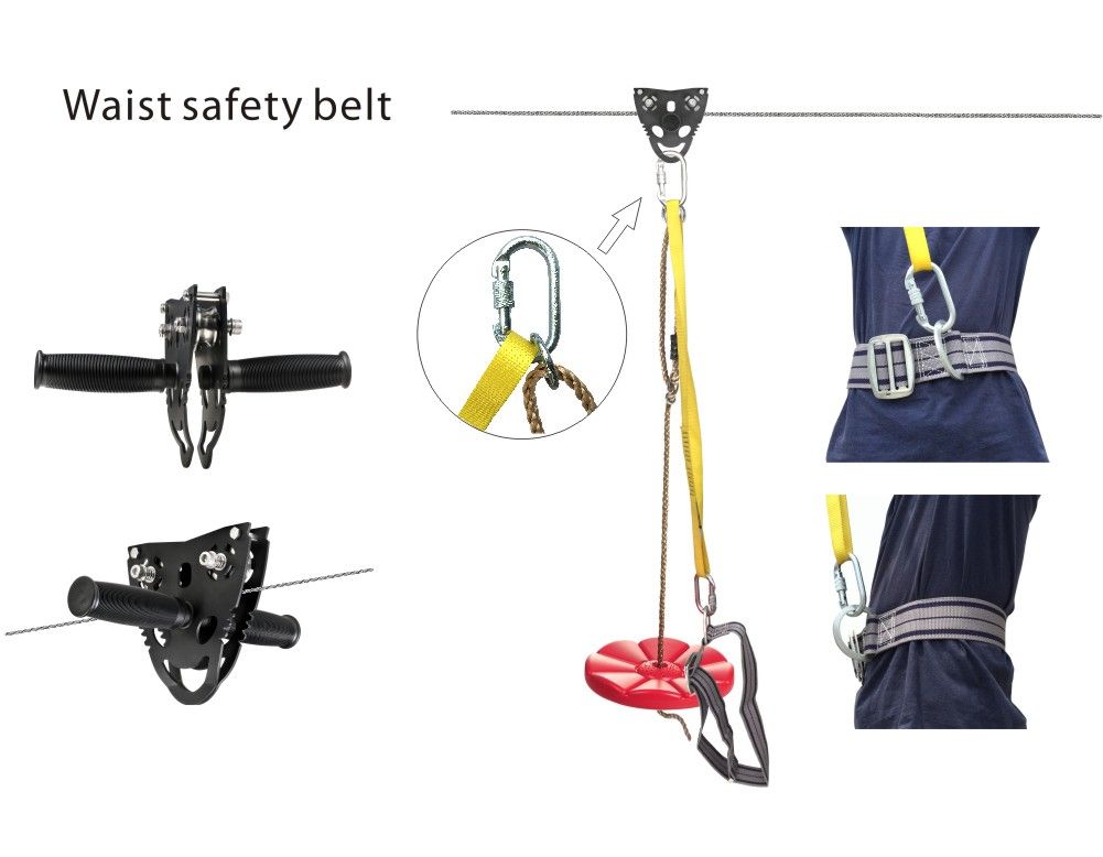 CTSC Upgraded 120ft Ziplines for Backyards with Seat and Spring Brake Zip Line Kit Come with Easy-to-Install Trolley and Tree Protetors (up to 250lbs)