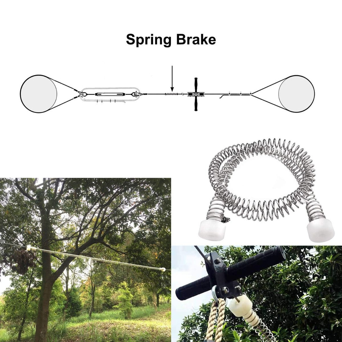 CTSC Upgraded 120ft Ziplines for Backyards with Seat and Spring Brake Zip Line Kit Come with Easy-to-Install Trolley and Tree Protetors (up to 250lbs)