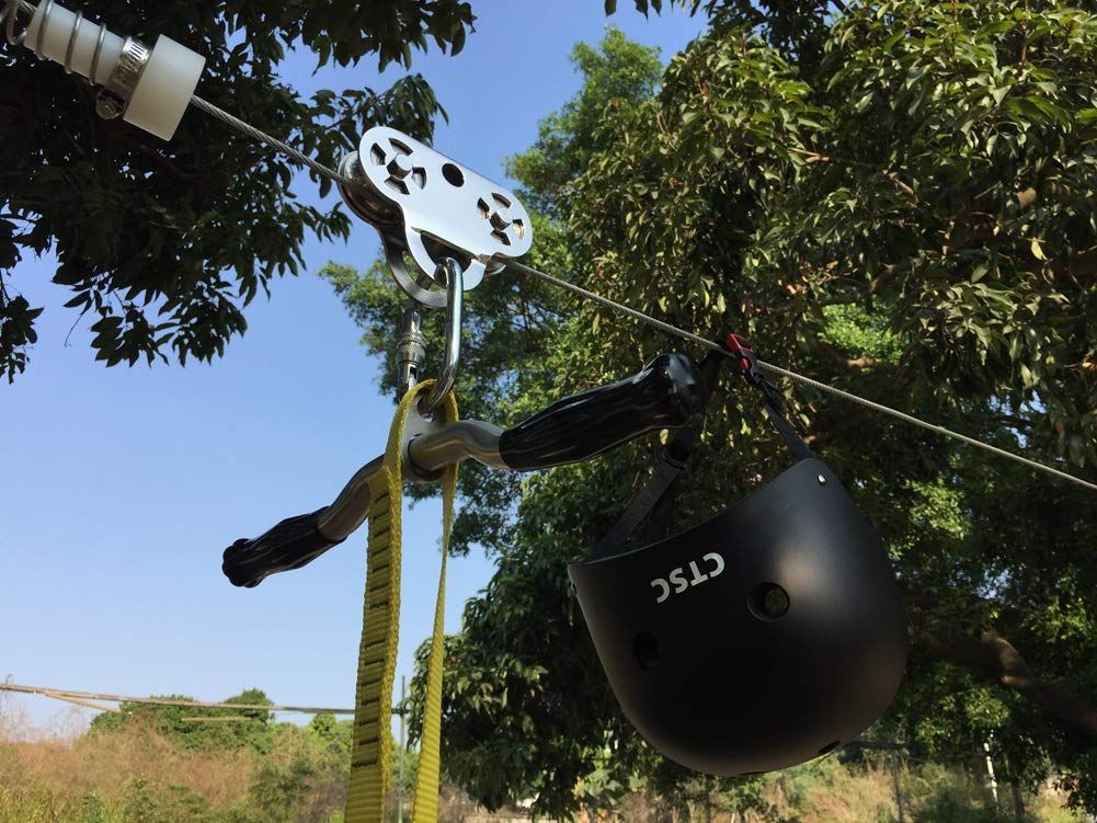 CTSC 150ft ~ 500ft Heavy Duty Commercial Zip Line Flying Fox Tyrolienne Creating Super Fun For Kids Adults Zipline With Harnesses Spring Brake Protective Gear (Max Cable Thickness 16mm-3/5in) Holiday Gift For Backyard Adventure Outdoor  (Up to 350lb)