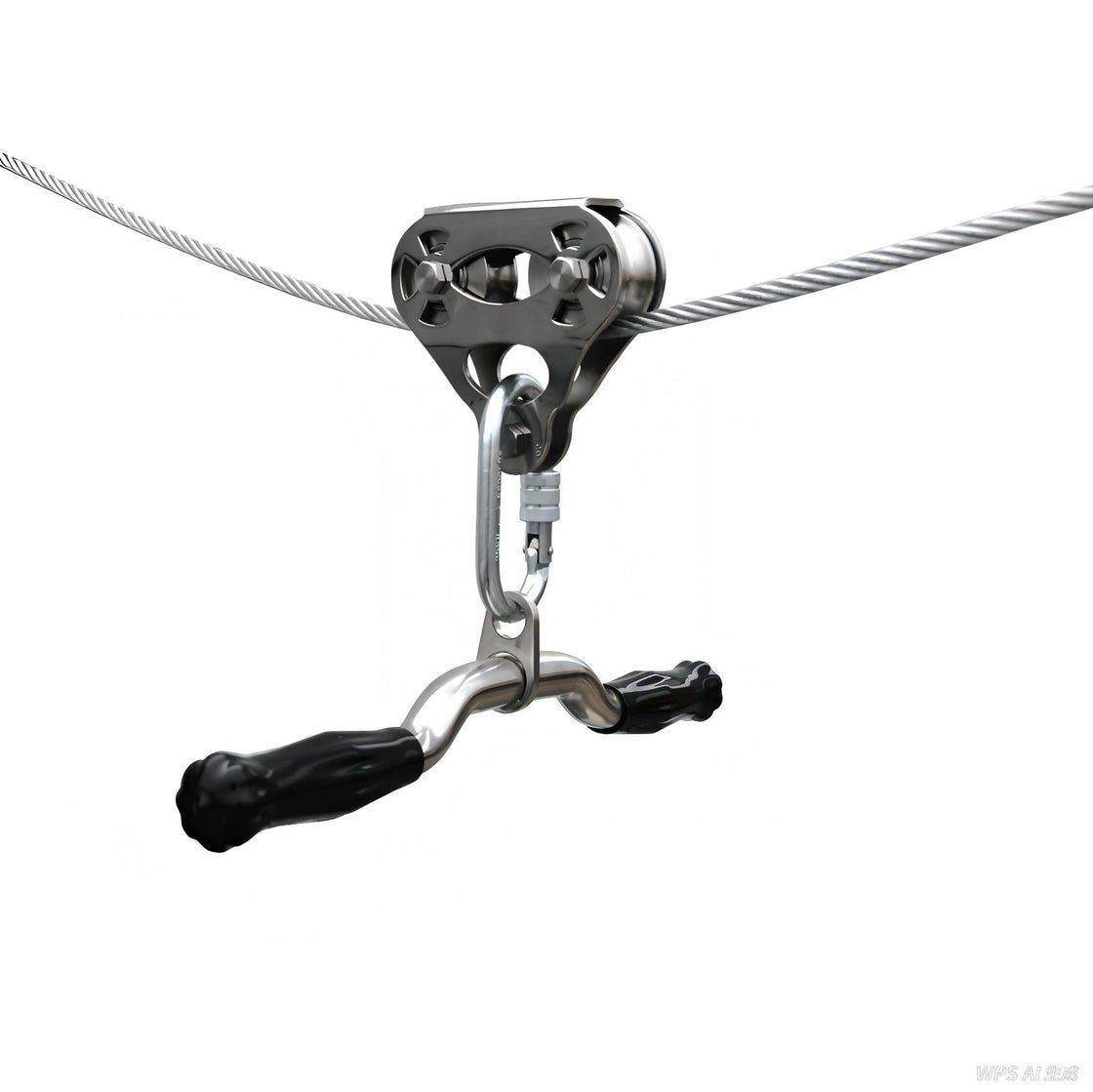 CTSC Stainless Steel Zip Line Trolley With Carabiner And Handle Bar For Zipline, Hauling, Rigging Upto 800lbs (MAX Cable 14mm In Thickness) Can Be Acted For Commercial Use Working For Both Kids & Adults (Silver)
