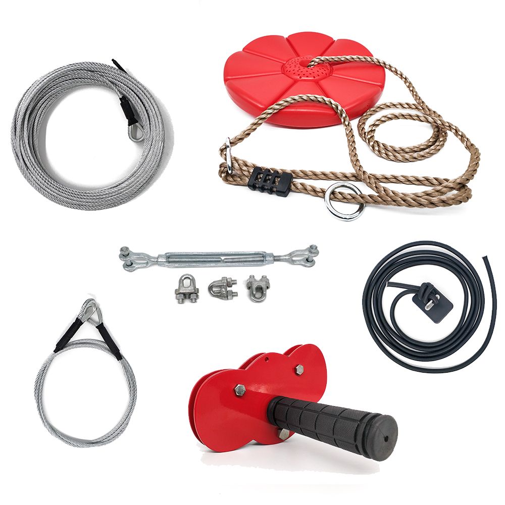 CTSC Backyard Zip Line Kit for Kids and Adult 95 foot  with Brake and Seat (up to 250lbs) (Red Koala)