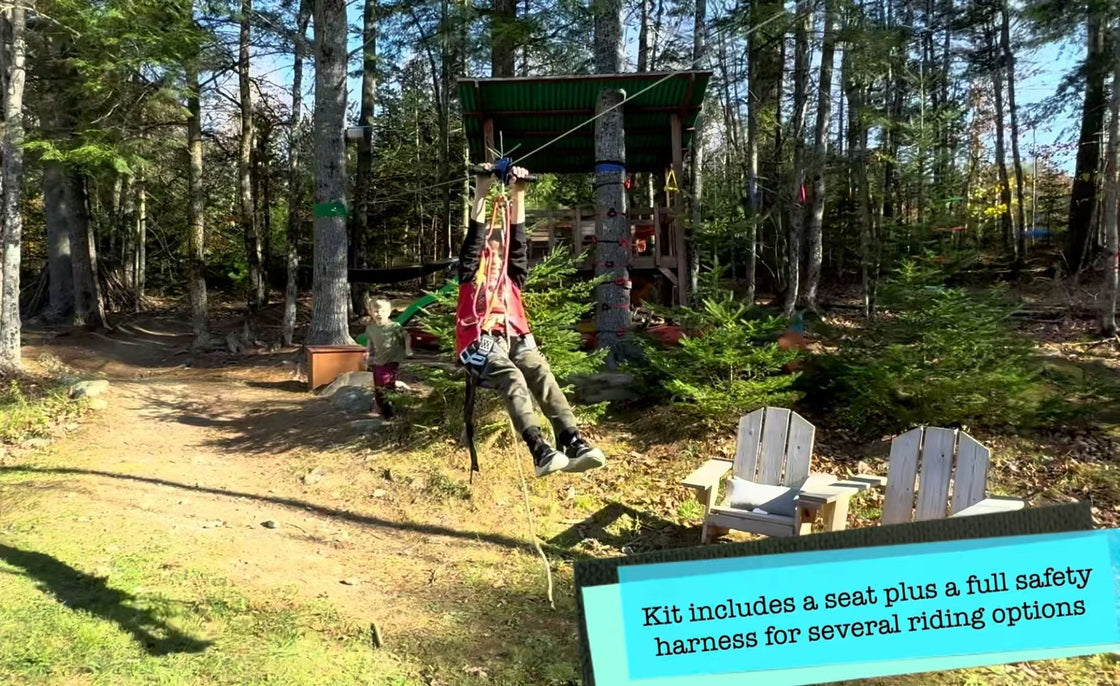 CTSC New 80ft ~ 250ft Backyard Zip Line Kit With Full Accessories For Kids Teenages Adults With Brake Seat Tree Protectors Cable Tensionin Kit Flying Fox Tyrolienne Perfect Holiday Toy Gifts (Up to 250lbs) (Blue)