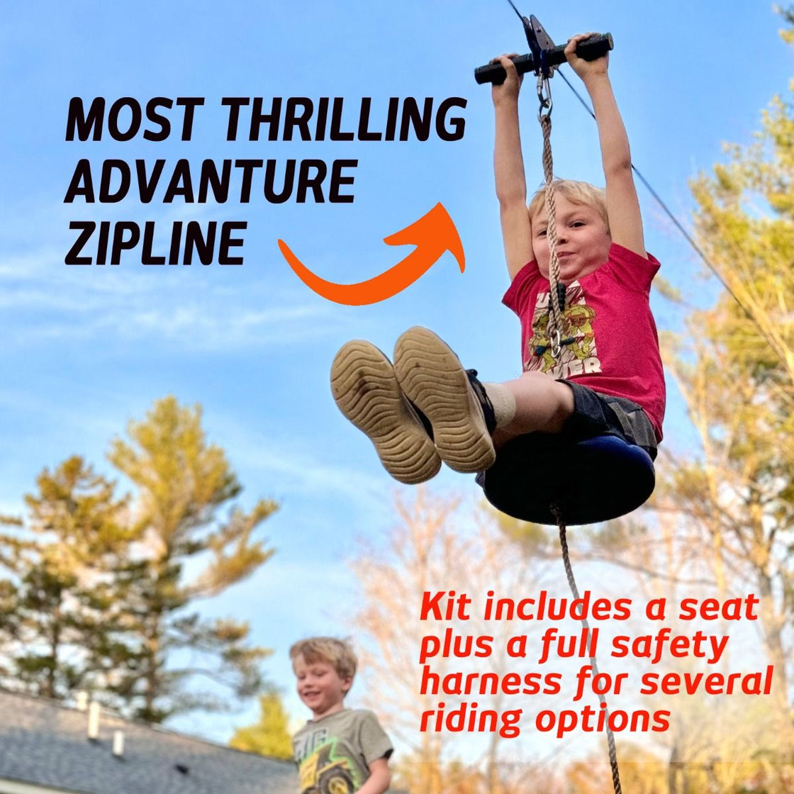 CTSC New 80ft ~ 250ft Backyard Zip Line Kit With Full Accessories For Kids Teenages Adults With Brake Seat Tree Protectors Cable Tensionin Kit Flying Fox Tyrolienne Perfect Holiday Toy Gifts (Up to 250lbs) (Blue)