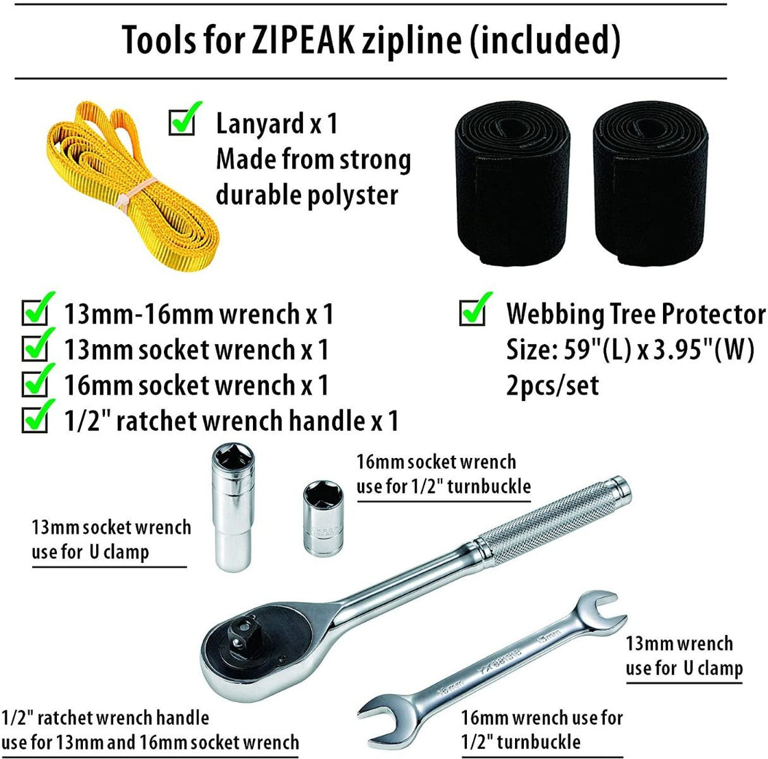 ZIPEAK 2026 Zip Line For Kids & Adults Zipline Kit Stainless Spring Brake Cable Tensioning Kit 2 Tree Protectors Wooden Seat and Full Set of Zipline Accessories Perfect Holiday Toy Gifts (Not Include Main Cable) (up to 350lbs) (RED)