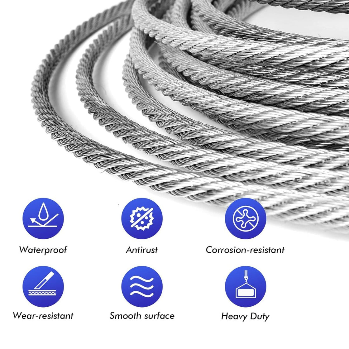 ZIPEAK Heavy-duty 5/16 Inch Aircraft Cable Galvanized Steel Zipline Cable with 7000 lbs Breaking Strength