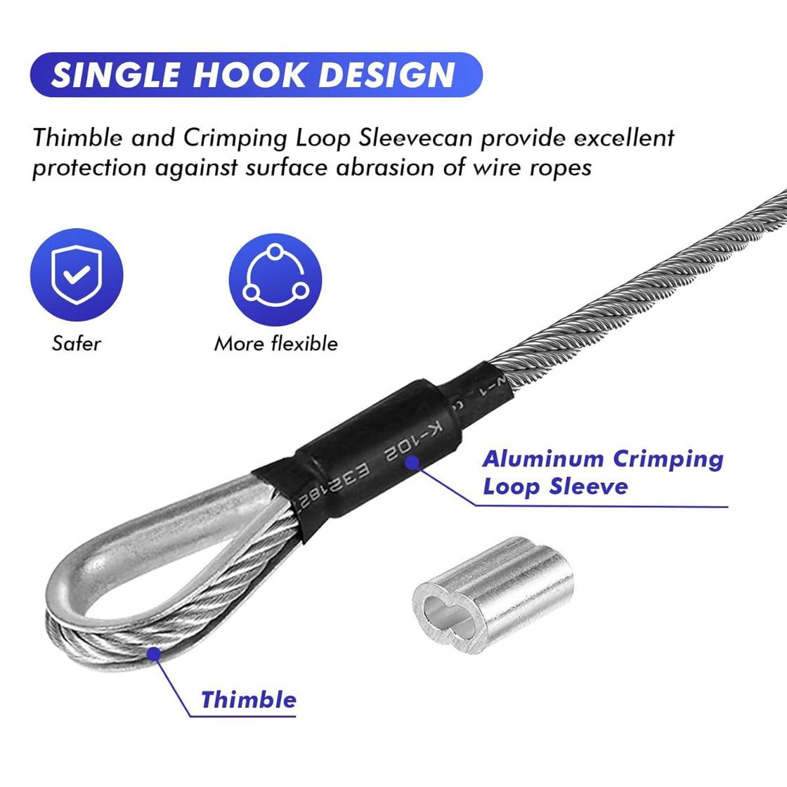 ZIPEAK Heavy-duty 5/16 Inch Aircraft Cable Galvanized Steel Zipline Cable with 7000 lbs Breaking Strength
