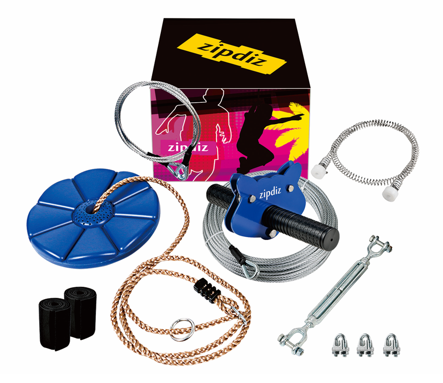 Zipdiz 95ft Backyard Zipline Kit with 5.9ft Spring Brake and Seat, Zip Line Kits with 2 Tree Protectors, Zipline for Backyard with 1/4" Cable, Up to 250lbs