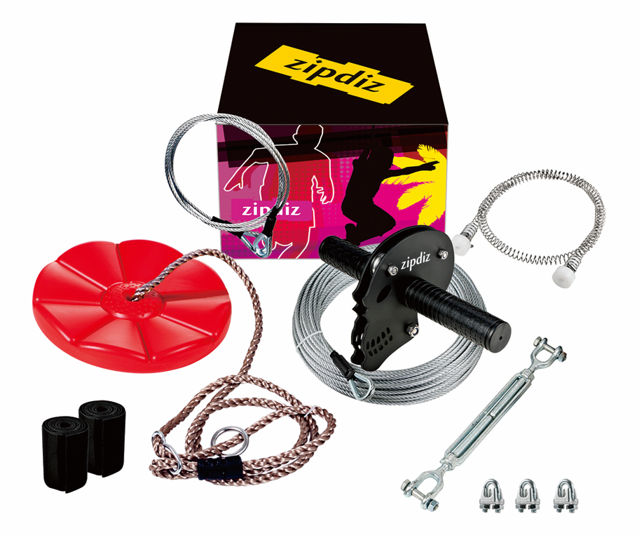 Zipdiz 95ft Backyard Zipline Kit with 5.9ft Spring Brake and Seat, Zip Line Kits with 2 Tree Protectors, Zipline for Backyard with 1/4" Cable, Up to 250lbs