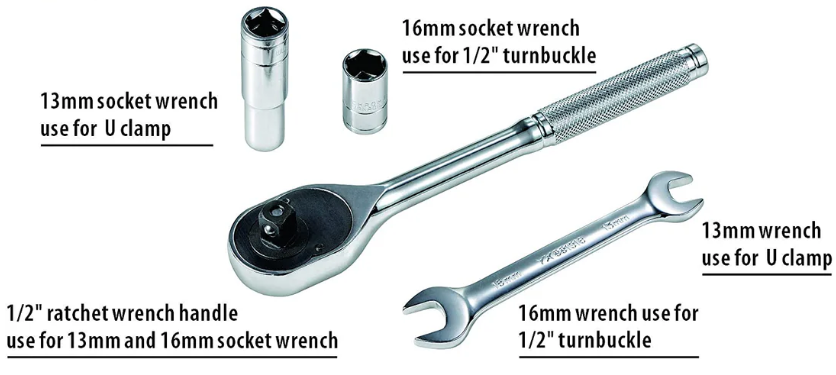 CTSC 1/2" Ratchet Handle with Knurled Non-Slip Grip, 13mm & 16mm Socket Wrench Set, 9.8" Heavy-Duty Length for Backyard Zipline & Outdoor Sports Equipment Installation CTSC