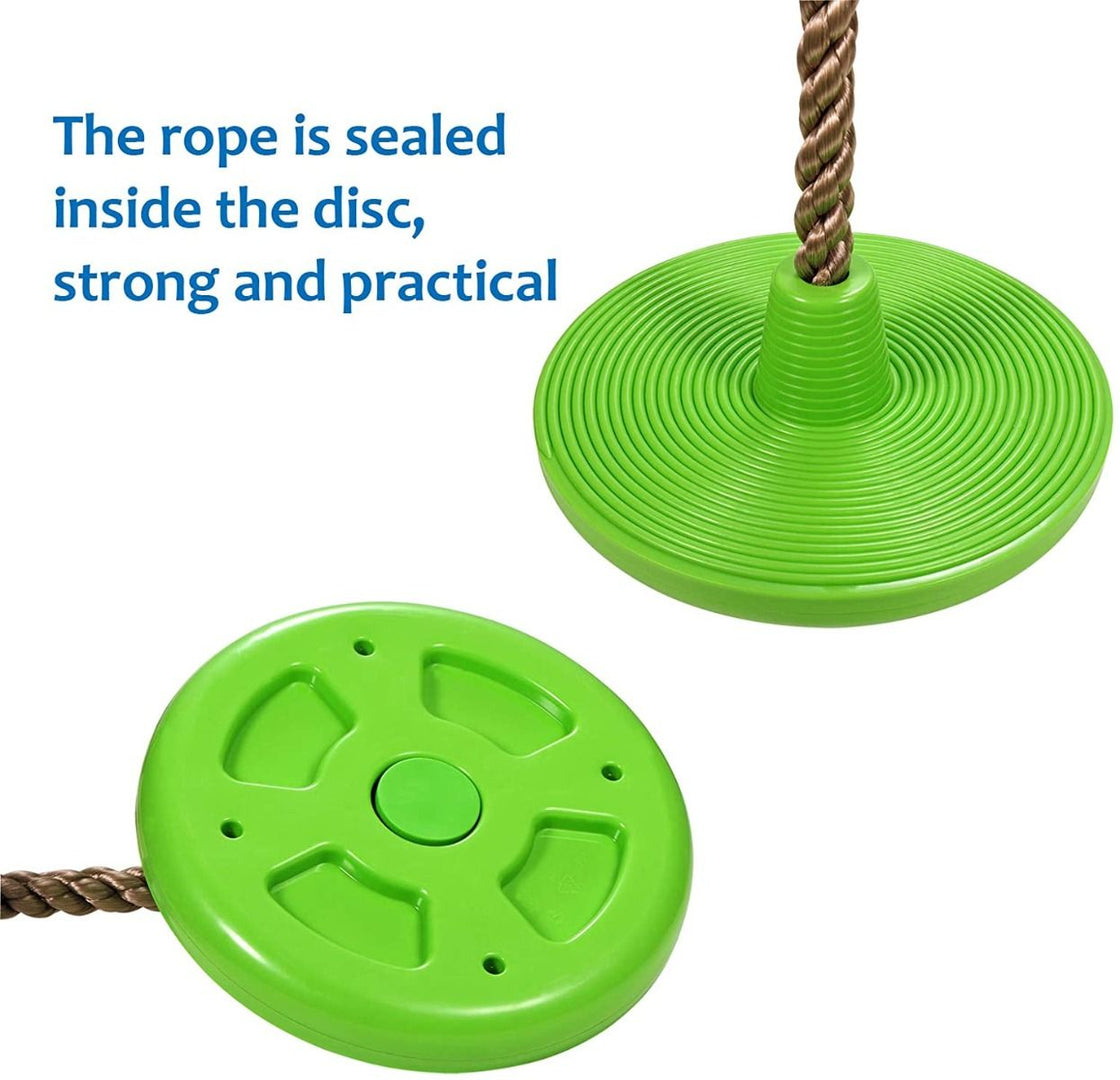 Zipdiz 6.56 ft Tree Climbing Rope with 5 Multicolor Platforms and Kids Disc Swing Seat, Adjustable Tree Swing Disc with 4.1 ft Hanging Strap, Locking Carabiner, Toy Gift Fun Outdoor Backyard Accessories (Green)