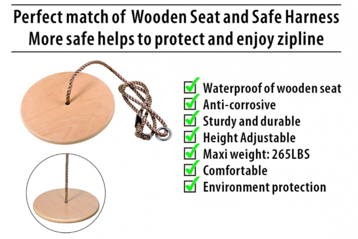 CTSC Wooden Round Disc Plate Swing Seat with Hanging Rope