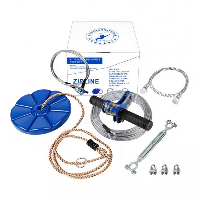 Zip Line Galvanized Aircraft Cable 90 Feet With Safe Fully Enclosed Trolley 