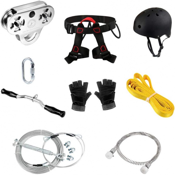 CTSC 150ft Heavy Duty Zip Line Kit Hi-end for Kids or Adults (up to 350  lbs) Zipline with All The Harnesses Spring Brake Max Cable Thickness 16MM  