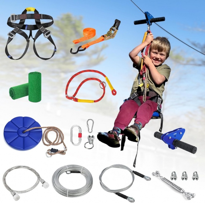 CTSC Backyard Zip Line Kit for kids And Adult 95 foot with Brake and Seat