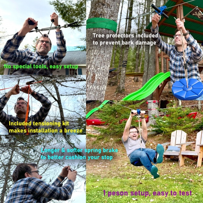CTSC Backyard Zip Line Kit for kids And Adult 95 foot with Brake