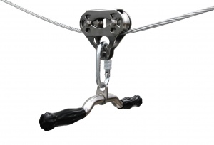 CTSC Stainless Steel Zip Line Trolley With Carabiner And Handle Bar For Zipline, Hauling, Rigging Upto 800lbs MAX Cable 14mm In Thickness Can Be Acted For Commercial Use (Silver) 