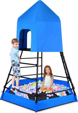 CTSC Outdoor Climber Jungle Gym For Kids With Play Tent In Backyard Aged 3-12, 3-Year Warranty (Blue)