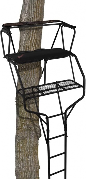 CTSC Adjustable Shooting Rail Hunter Tree Stand Comfort Seat For Hunting Guardian XLT 2-Person Ladder Whitetail Deer Elk Mule Above Hunting Outdoors Flex-Tek Seats 18' Tall Tree Stand (Black)