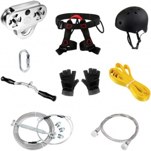 CTSC 250ft Heavy Duty Zip Line Kit Flying Fox Tyrolienne Creating Super Fun For Kids Adults Zipline With Harnesses Spring Brake Protective Gear Max Cable Thickness 16mm (3/5in) Holiday Gift For Backyard Adventure Outdoor  (Up to 350lb)  (Silver)