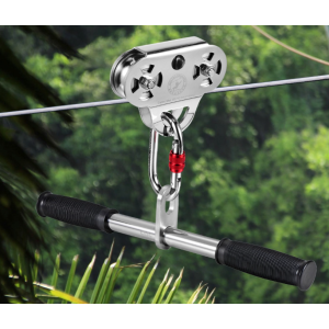CTSC Heavy Duty Trolley Pulley With Handle Bar And Carabiner For Zipline, Hauling, Rigging, Commercial Purposes, or Outdoor Sports Fitness Can Easily Hold Up to 800LB (Silver) 